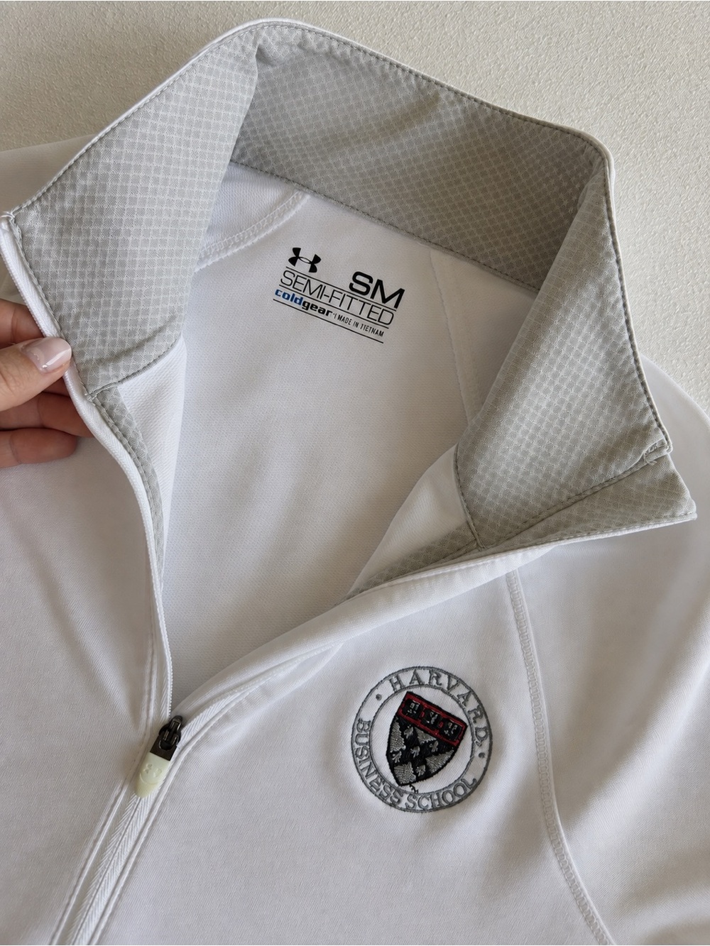 Under Armour White Quarter-Zip Jacket with Harvard Business School Crest